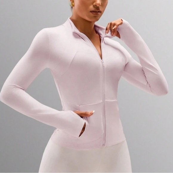 Athletic jacket zip up bomber pocket strawberry milkshake light pink NWT - Picture 1 of 5